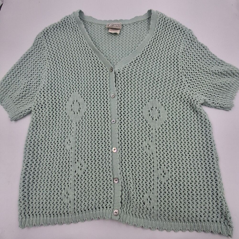 Vintage Company Collection Mint Green Open Knit Cardigan Sweater Women XL